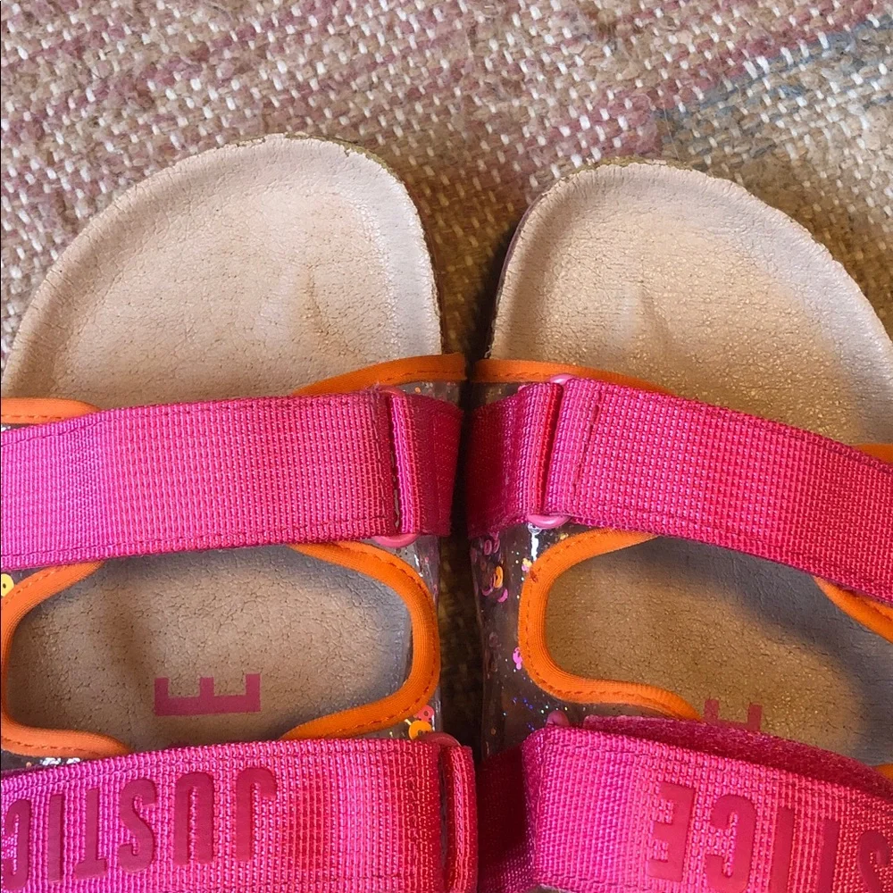 Justice Girl’s Footbed Sandals Pink Straps Glitter Accents Size 4